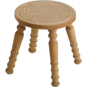 100% solid wood step stool, small wooden stool for adults, wood plant stools, small round stool for bathroom, kitchen, bedroom, plant stand