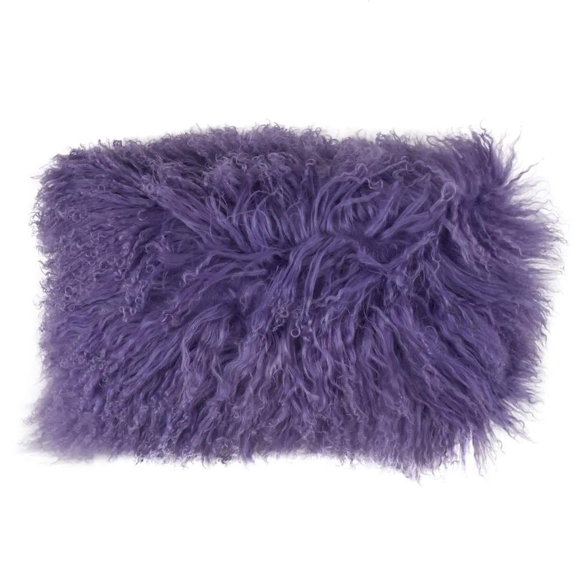 SARO Funky 100% Wool Mongolian Lamb Fur Throw Pillow - 12x20" Violet, Furry Texture, Solid Back, Zipper Closure, Spot Clean, Dress Up Any Space, for Bed, Chair, Sofa, Solid On Back
