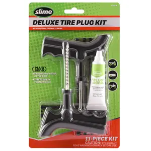 Slime 11-Piece Deluxe Tire Plug Repair Kit with Plug Bond – Model 2040-A, Heavy-Duty Tools for Tubeless Tire Repair