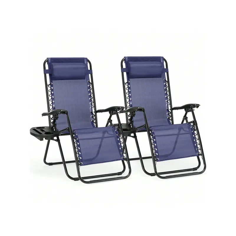 New 2024  Sweetcrispy Set Of 2 Zero Cravity Lounge Chairs Ergonomic Adjustable Lying Angle Sturdy Steel Mesh Support Outdoor Patio Folding Recliners For Pool Beach With Pillow And Cup Holder