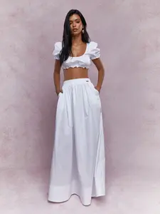 MISSGUIDED Ruffled Hem Balloon Sleeves Crop Balloon Top Maxi Skirt Two-Piece Outfits