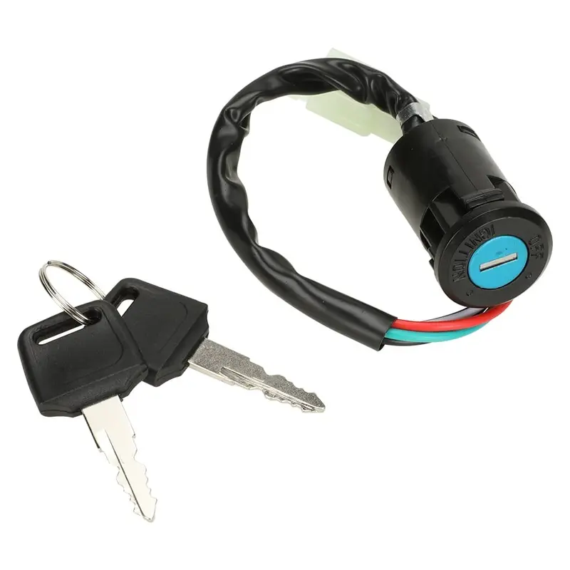 4-Wire Pin Ignition Start Switch with Wire Connector - Biker Lock & Bike Parts for ATV Quad Bike, 50cc-125cc 4-Wheelers, 110cc ATVs Compatible with Tao Tao, Coolster, Sunl, Roketa, Kazuma (Check Fit First)