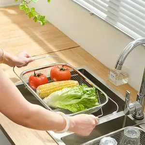 Stainless Steel Sink Draining Basket, Telescopic Vegetable Washing Basin, Multifunctional Tableware Bowl Chopsticks Draining Rack, Kitchenware, Kitchen Accessories, Kitchen Strainer Utensils