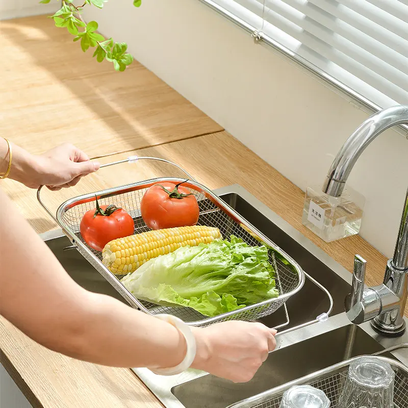 Stainless Steel Sink Draining Basket, Telescopic Vegetable Washing Basin, Multifunctional Tableware Bowl Chopsticks Draining Rack, Kitchenware, Kitchen Gadgets, Kitchen Accessories, Kitchen Strainer Utensils, Household Kitchen Supplies