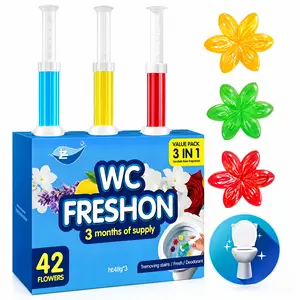 Toilet gel, 42 different floral pattern multi-scent long-lasting toilet deodorizer, anti-fouling agent, air freshener, sufficient for a 3-month usage.
