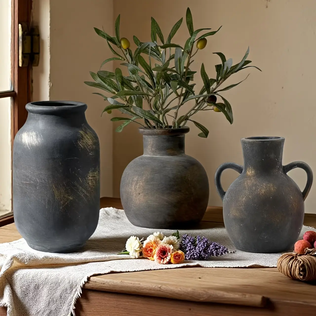 Creative Vintage Country Style Gold Ceramic Jar, Floral Vase Decorative Bottle, Home Decoration Indoor Atmosphere, Gift Photography Prop, Flower Vases for Centerpieces, Ceramic Bouquet Vase