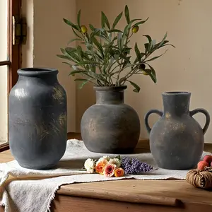 Creative Vintage Country Style Gold Ceramic Jar, Floral Vase Decorative Bottle, Home Decoration Indoor Atmosphere, Gift Photography Prop