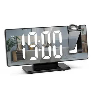 Digital Clock,Alarm Clock Bedside with Projection-7.8" Mirror Clock with 180°Rotating Projector,Large Display, Temperature, Adjustable Brightness,LED Electronic Mirror Alarm Clock for Bedroom
