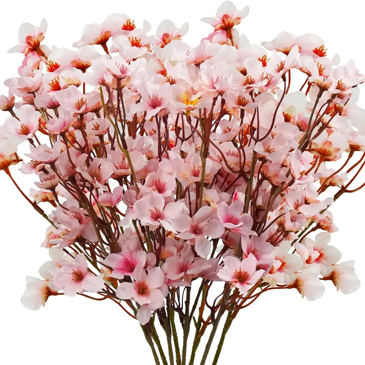 12pcs Artificial Cherry Blossom Branches, Realistic Silk Fake Household Decorative Plum Blossom Flowers, Faux Stems for DIY Floral Decoration