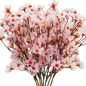 12pcs Artificial Cherry Blossom Branches, Realistic Silk Fake Plum Blossom Flowers, Faux Stems for DIY Decorations