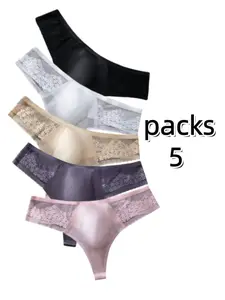 5-Pack Low-Waist Mesh Floral Thong Soft Breathable Briefs for Men, Semi-Transparent Ice Feel T-Pants Set, All Seasons Fitted Underwear, Breathable Undergarments