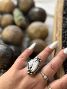 White Buffalo Ring- Sterling Silver - Native Handmade - MB (artist) - Size 9.75