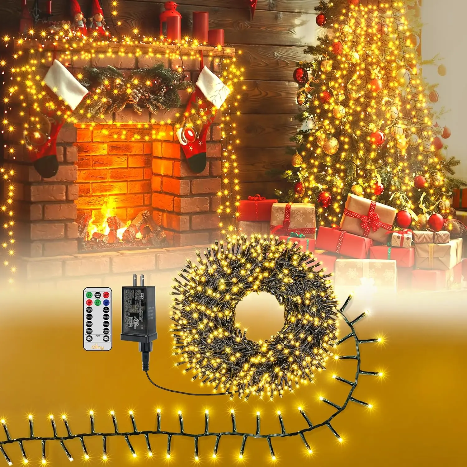 Cluster Lights Christmas 400LED 20FT, Warm White Christmas Tree Lights 8 Modes Timer Remote, Waterproof Connectable String Lights for Outdoor Indoor Outside Garland Xmas Decorations