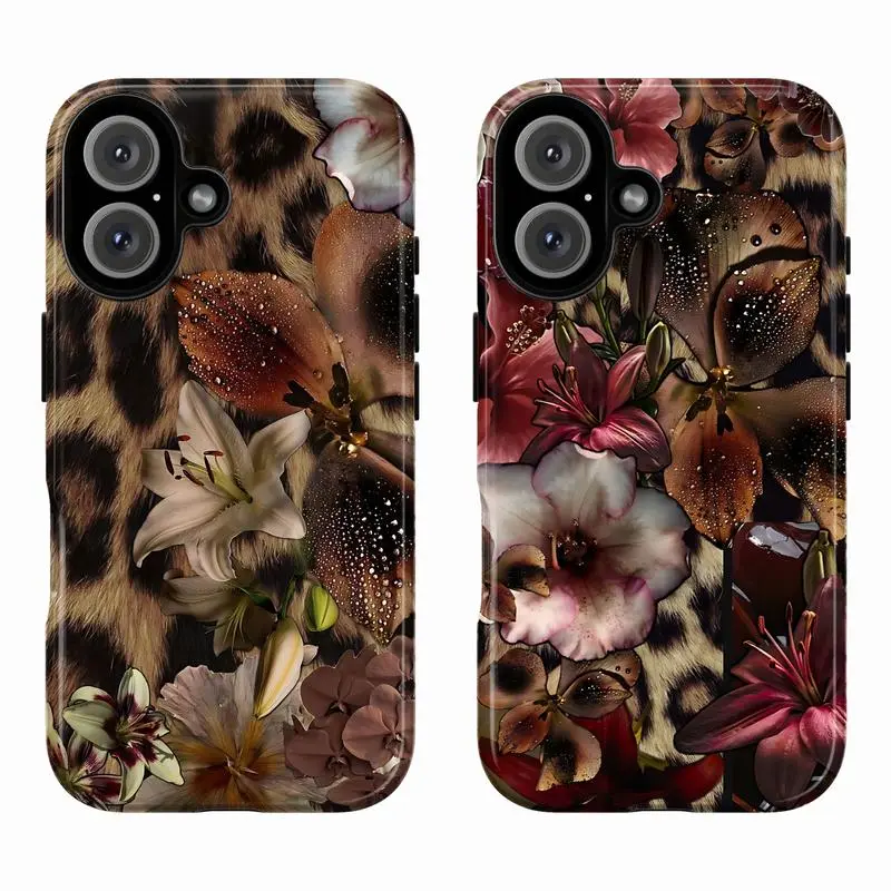 Luxury Leopard Flowers Animal Smartphone Casing - MagSafe-Compatible, Handheld-Friendly, Elegant Feminine Accessory for iPhone 11-17 Pro Max, Protective Cover for Wireless Charging Devices