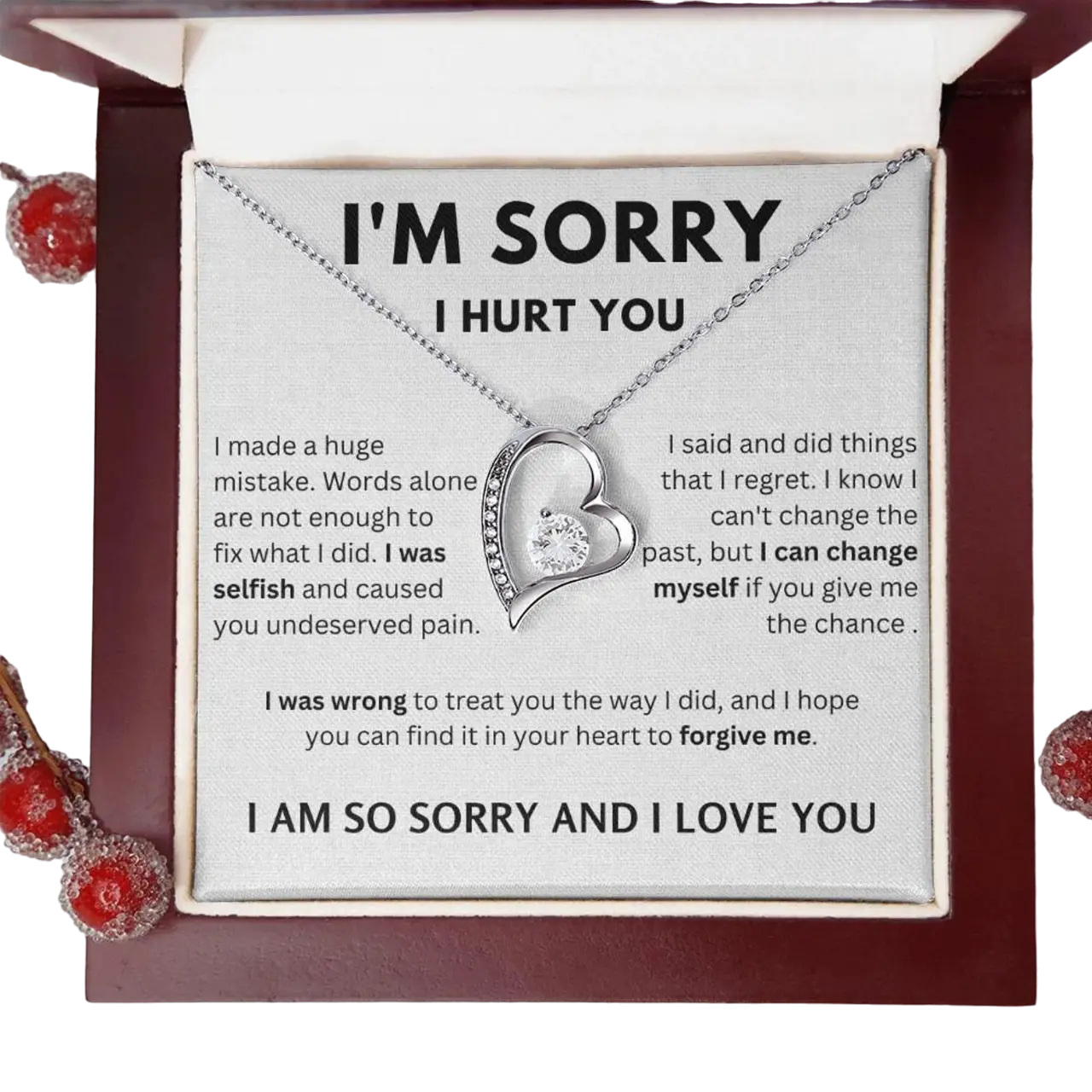 Women's Forever Love Necklace with I'm Sorry I Hurt You Message Card - Apology Romantic Gift for Girlfriend, GF Gift, Gifts For Girlfriend