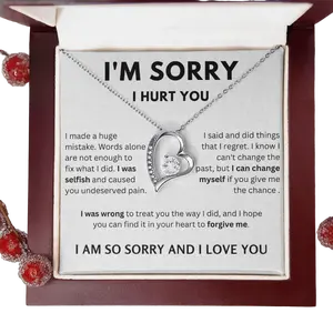 Apology Gift for Her, I'm Sorry I Hurt You Message Card With Forever Love Necklace, Sorry Gift for Girlfriend or Wife, Forever Love Necklace for Women