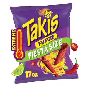 Takis Fuego 17 oz Fiesta Size Hot Chili Pepper & Lime Flavored Extreme Spicy Rolled Corn Tortilla Chips