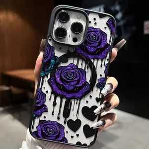 Premium magnetic phone case with a purple rose design, shockproof acrylic protective cover, supports MagSafe, compatible with iPhone 17, 16, 15, 14, 13, 12, 11, X, XS, and XSMAX series, a perfect holiday gift for friends, family, or yourself.