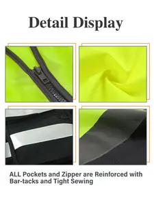 Custom Logo High-Visibility Protective Vest, Round Neck, Multiple Pockets, Multiple Colors Available, Night Safety Reflective Safety Vest Custom LOGO TEXT High Visibility Work Vest Construction Work Uniforms Engineer Safety Vest   High Brightness Strip Un