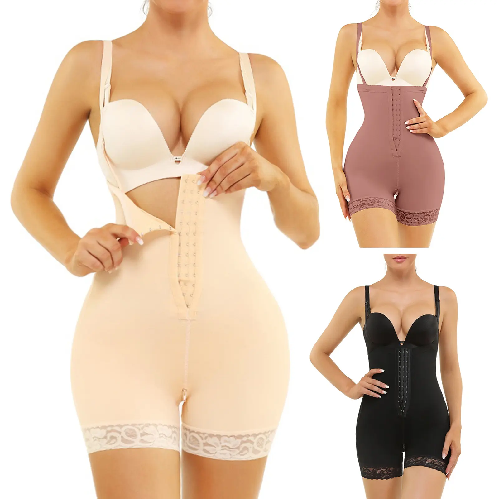 Explorinox Women Shapewear Tummy Control Shorts Post Surgery Compression Butt Lifter with Zippered Crotch Anti-Roll Silicone Strip Slimming Body Shaper