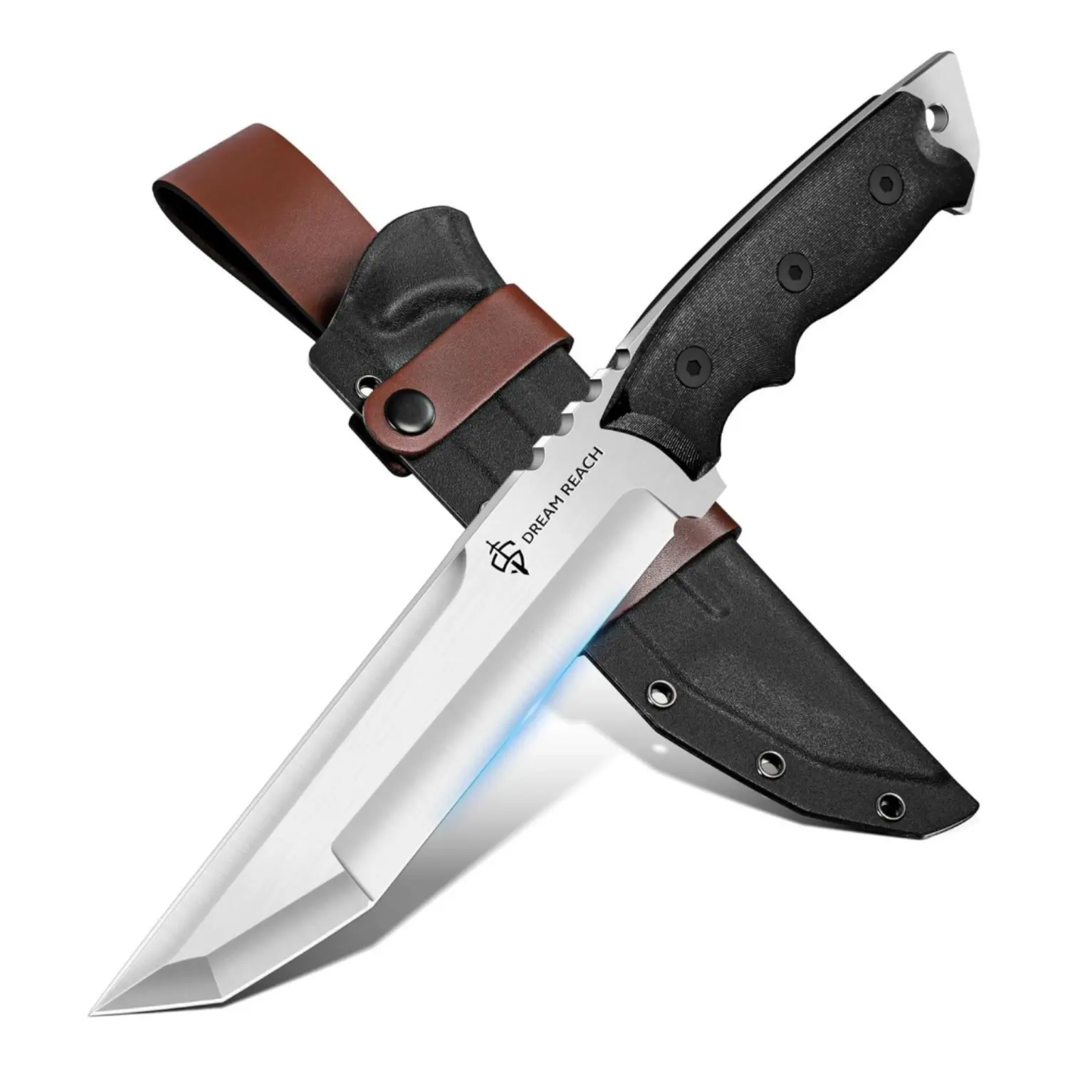 Dream Reach Full Tang Fixed Blade Outdoor Knife with Kydex Sheath - Secure Grip, Riveted Tang Resists Daily Wear, Shields from Bumps, Ideal for Camping, Gift for Adults, Adults' Fixed-Blade Knives