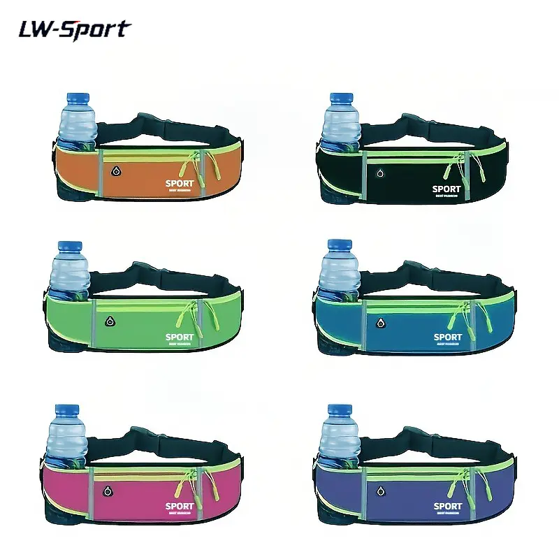 1Pc Waterproof Reflective Running Hydration Fanny Pack with Water Bottle Holder, Adjustable No-Bounce Slim Sports Waist Belt Bag, Multi-Pocket Sweatproof Waist Pack for Jogging Hiking Cycling Workout Outdoor Travel