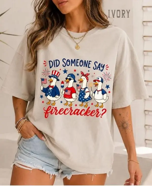 Comfort Colors Funny Patriotic Duck Shirt, Did Someone Say Firecracker Tee, Vintage 4th of July Shirt, Americana Duck Graphic Tee, Independence Day Shirt