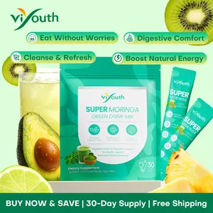 Limited time deal / Viyouth Super Moringa Greens  Probiotics | Moringa Leaf Powder | 5-in-1 Superfood & 50 Billion CFU Blend | Daily Digestive & Gut Health Support | Prebiotic Fiber, Antioxidants for Cleansing & Energy | Plant-Based, Vegan, 30 Servings