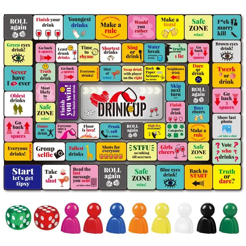 Drinking Party Board Game, 1 Set Funny Party Drinking Board Game, Party Table Game for Adults, Family, Friends, Board Games Family, Party Supplies