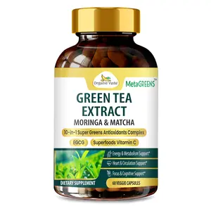Organic Veda Green Tea Extract Matcha Moringa EGCG Capsules - 95% Polyphenols, MetaGreens Antioxidant Energy & Metabolism Supplement - Green Coffee Bean Extract, Vitamin C, Matcha Green Tea, 60 pills