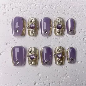 [Muse] Handmade Press on Nails, Fake Nails with Nail tool kit with Jelly Stickers, Reusable, Durable