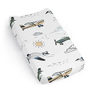 Sweet Jojo Designs Vintage Airplane Boy Baby Changing Pad Cover Sheet Infant Newborn Diaper Table Change Mat Cover Grey Green Blue White Yellow Airplanes Plane Transportation Clouds Sun Sky Aviator