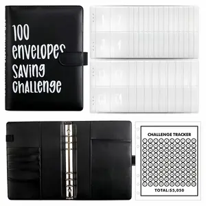 A5 Size 100 Envelope Savings Challenge Book With Waterproof PVC Cash Pouch Budget Log Card Pink Grey Color Options