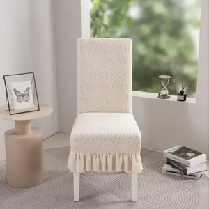 Solid Color Chair Cover with Ruffle Trim, Universal Chair Cover, 1 Count Removable Washable Chair Slipcover, Chair Protector for Home Kitchen Dining Room