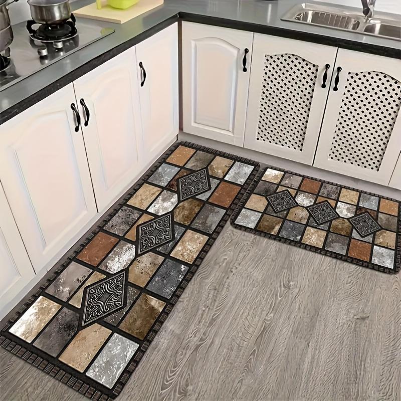Kitchen Floor Mat, Classic Geometric Stone Pattern 2D Printed Carpet, Non-woven Fabric Material Is Soft, Comfortable and Easy To Clean, Suitable for Bedroom, Bathroom Entrance Laundry Room Home Decorative Rugs Household Decorative Rug