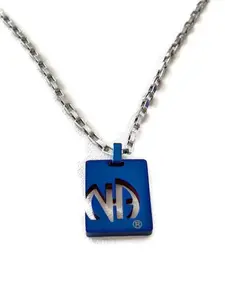 Unisex Stainless Steel Blue Laser Cut Pendant Necklace Narcotics Anonymous Two Sizes 20" or 30" Chain