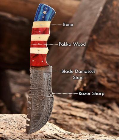 Damascus Steel Knife - Full Tang Bushcraft Knives - Knife for Camping