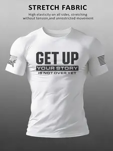 Men's "GET UP" Motivational Compression T-Shirt, Y2K American Style Fitness Stretch Tee, High Elasticity Quick-Dry Gym Activewear Top, Perfect for Workout, Daily Wear #springsaledeals2026 #summeroutfits #tiktokshopmademebuyit #gymshirt