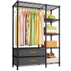 F3 Ulif Heavy Duty Clothes Rack With Fabric Drawers Adjustable Closet Organizer System Freestanding Clothing Racks for Hanging Clothes,Portable Garment Rack 40" W x 15" D x 72" H，Max Load 700LBS