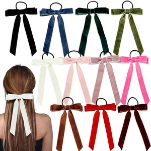 12PCS Velvet Bow Hair Ties, Assorted Color Bow Elastics Hair Scrunchie, Ribbon Bowknot Scrunchy Hair Rope, Ponytail Holder Accessories for Women Long Curly Straight Thick Thin Hair