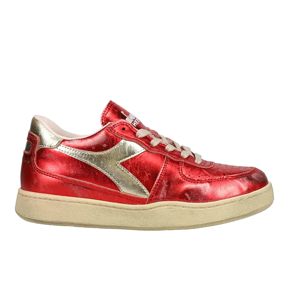 diadora Womens Mi Basket Low Metallic Used Lace Up Sneakers Shoes Casual - Red