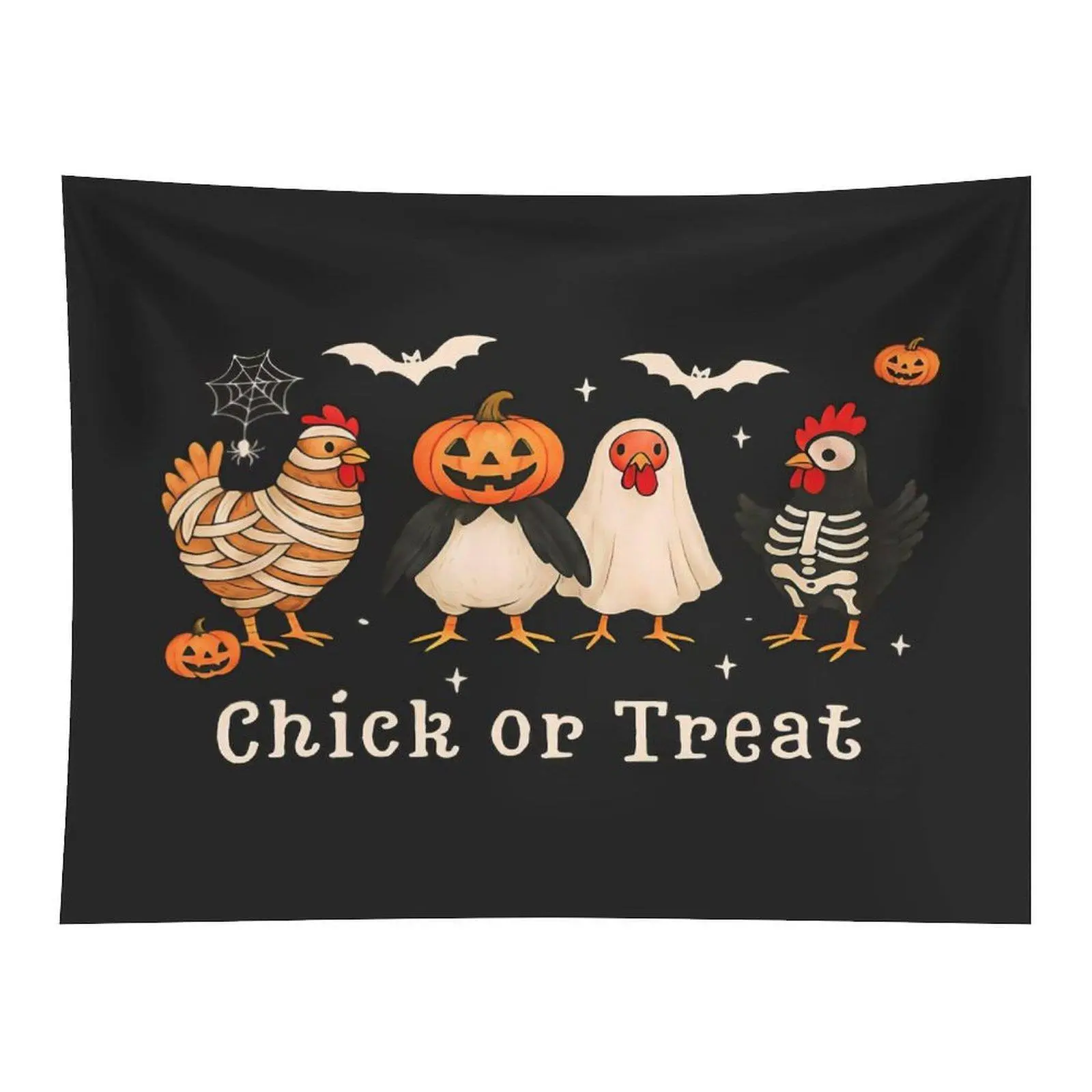 Cute Chick or Treat Halloween Chicken In Funny Costumes Wall Tapestry Spooky Farm Animal Holiday Print for Party Room Decor
