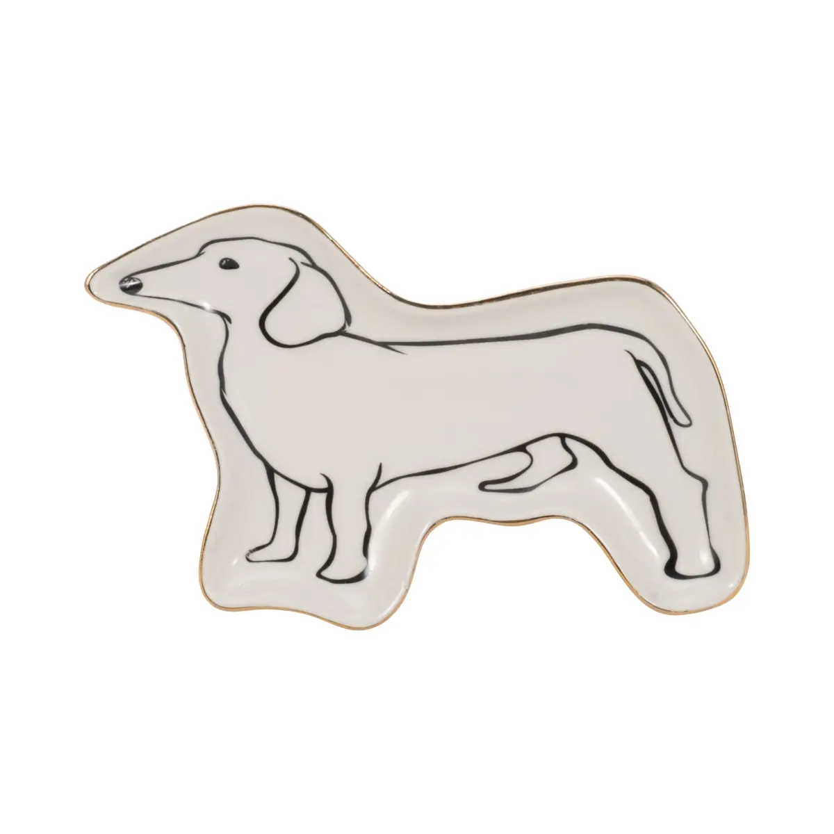 212 MAIN Whimsical Dachshund-Shaped Ceramic Plate Trinket Tray, 6in, White & Black with Gold Detail, Indoor Aesthetic Collectibles for Home Decor Enthusiasts, Whimsical Plates