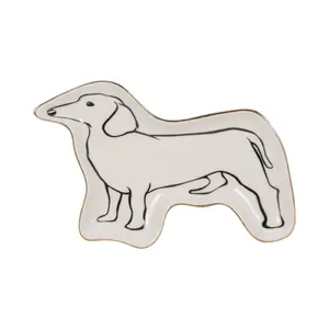 212 MAIN 6 in. Whimsical Dachshund-Shaped Ceramic Trinket Tray, White & Black with Gold Detail, Tableware for Home Decor