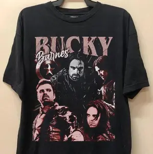Men's Cotton Round Neck Print Shortsleeve Tshirt - Menswear Top, Bucky-Themed Retro Stylish Fan Gift Ready - AO27