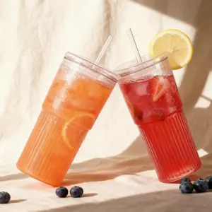 Merry Christmas 2PCS Glass Cups with Lids and Glass Straws 20OZ Iced Coffee Cups Home Essential Coffee Bar Accessories Borosilicate Glass Tumblers for Beer Cocktail Tea Latte Clear