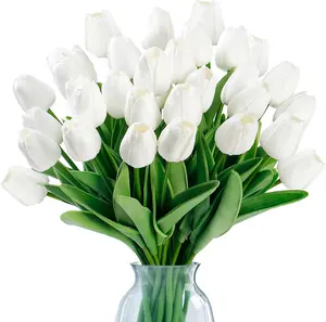 DEEMEI 18/20 Pcs Artificial Pink Tulips Silk Fake Bouquet Flowers,Menorial Day Easter in Bulk Home Kitchen Flores Artificiales Para Decoration