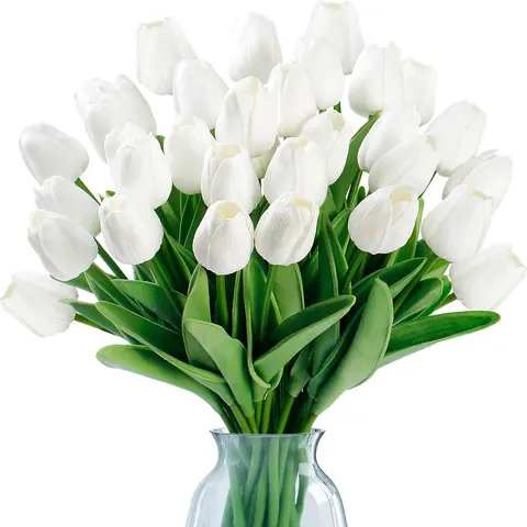 DEEMEI 18/20 Pcs Fade Resistant Silk Artificial Tulips Bouquet - Fake Flower Arrangement for Vase Decor, Home Decor Items, Living Room Decorations