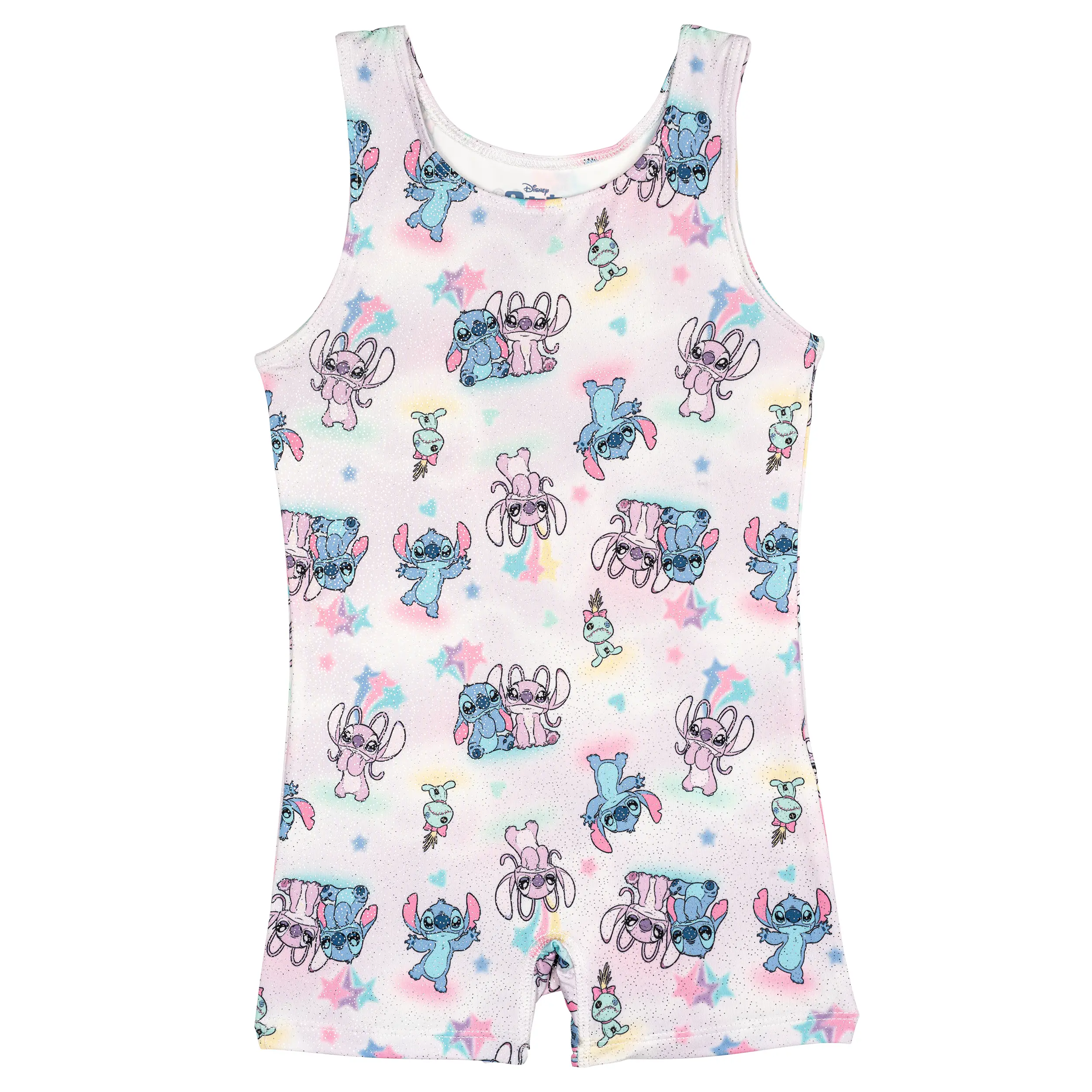Disney Lilo & Stitch Gym Outfits for Girls, Sleeveless Biketard with Shimmer Foil Allover Print & 4-Way Stretch for Gymnastics, Toddler Ages 3-4 Years, Sleeveless Shirt