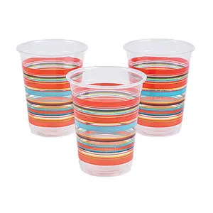 16 oz. Bulk 50 Ct. Viva Fiesta Serape Stripe Pattern Disposable Plastic Cups